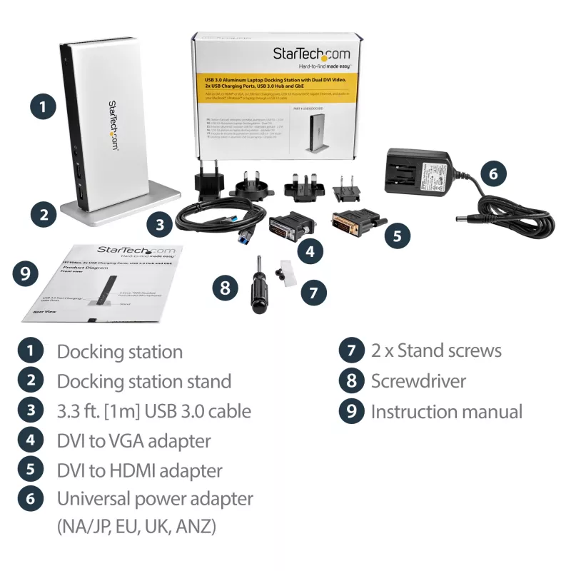 StarTech.com Dual-Monitor USB 3.0 Dockingstation mit DVI und vertikalem Ständer