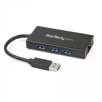 StarTech.com 3-Port tragbarer USB 3.0 Hub mit Gigabit Ethernet - Aluminium mit integriertem Kabel~3-Port tragbarer USB 3.0 Hub mit Gigabit Ethernet - 5 Gbit/s - Aluminium mit integriertem Kabel