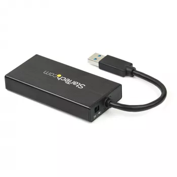 StarTech.com 3-Port tragbarer USB 3.0 Hub mit Gigabit Ethernet - Aluminium mit integriertem Kabel~3-Port tragbarer USB 3.0 Hub mit Gigabit Ethernet - 5 Gbit/s - Aluminium mit integriertem Kabel