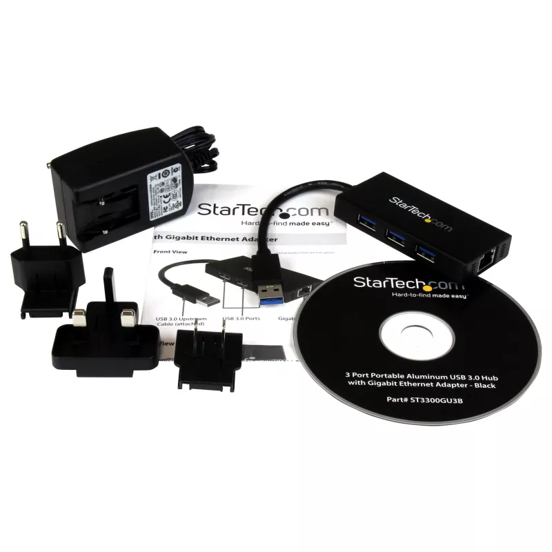 StarTech.com 3-Port tragbarer USB 3.0 Hub mit Gigabit Ethernet - Aluminium mit integriertem Kabel~3-Port tragbarer USB 3.0 Hub mit Gigabit Ethernet - 5 Gbit/s - Aluminium mit integriertem Kabel