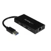 StarTech.com 3-Port tragbarer USB 3.0 Hub mit Gigabit Ethernet - Aluminium mit integriertem Kabel~3-Port tragbarer USB 3.0 Hub mit Gigabit Ethernet - 5 Gbit/s - Aluminium mit integriertem Kabel