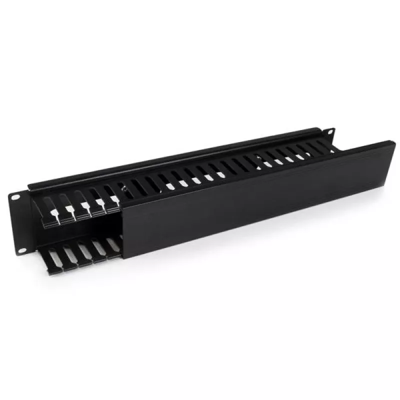 StarTech.com Horizontales 2U-Serverrack-Kabelmanagement-Fingerkanal mit Abdeckung – 19-Zoll-Netzwerkrack-Kabelkanalplatte – Geschlitzter Kabelkanal