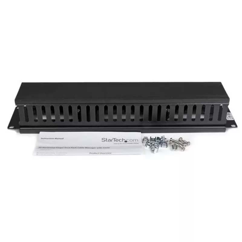 StarTech.com Horizontales 2U-Serverrack-Kabelmanagement-Fingerkanal mit Abdeckung – 19-Zoll-Netzwerkrack-Kabelkanalplatte – Geschlitzter Kabelkanal