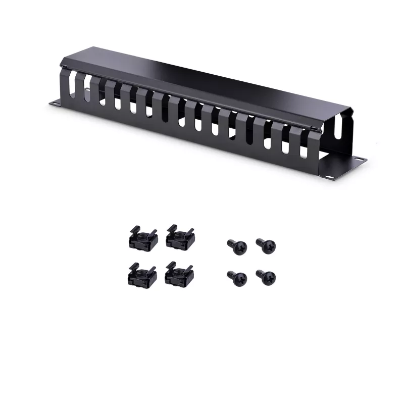 StarTech.com Horizontales 2U-Serverrack-Kabelmanagement-Fingerkanal mit Abdeckung – 19-Zoll-Netzwerkrack-Kabelkanalplatte – Geschlitzter Kabelkanal
