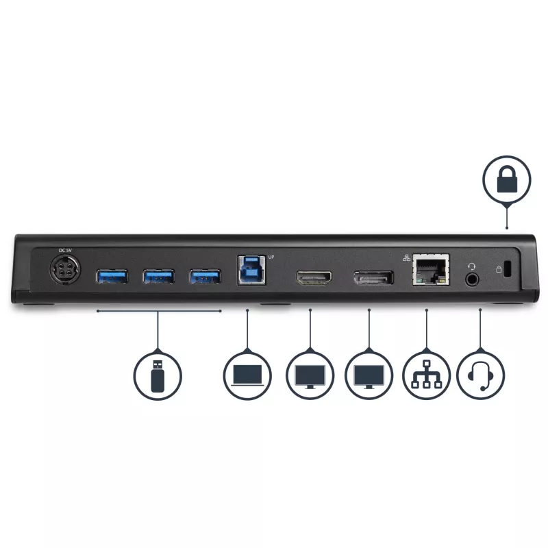 StarTech.com USB 3.0 Dockingstation Dual-Monitor mit HDMI & 4K DisplayPort – USB 3.0 auf 4x USB-A, Ethernet, HDMI und DP – Universelle USB-Typ-A-Laptop-Dockingstation für Mac & Windows