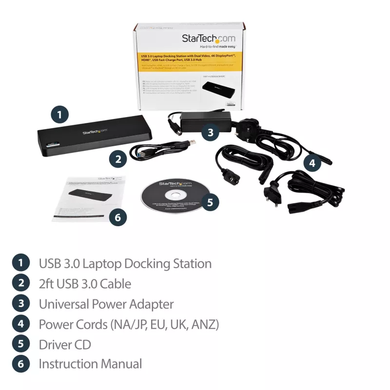 StarTech.com USB 3.0 Dockingstation Dual-Monitor mit HDMI & 4K DisplayPort – USB 3.0 auf 4x USB-A, Ethernet, HDMI und DP – Universelle USB-Typ-A-Laptop-Dockingstation für Mac & Windows