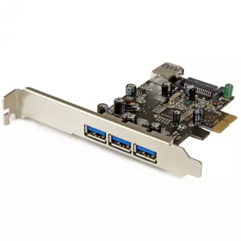 StarTech.com 4-Port PCI Express USB 3.0 Karte, PCIe, USB 3.2 Gen 1 (3.1 Gen 1), Full-Height / Low-Profile, PCI 2.0, Schwarz, Edelstahl, 3 m