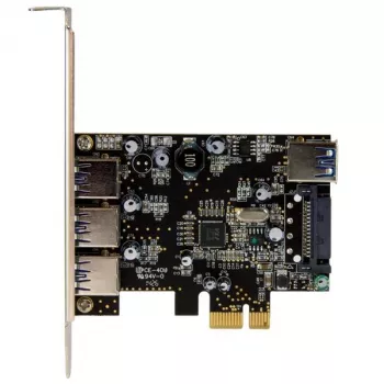 StarTech.com 4-Port PCI Express USB 3.0 Karte, PCIe, USB 3.2 Gen 1 (3.1 Gen 1), Full-Height / Low-Profile, PCI 2.0, Schwarz, Edelstahl, 3 m