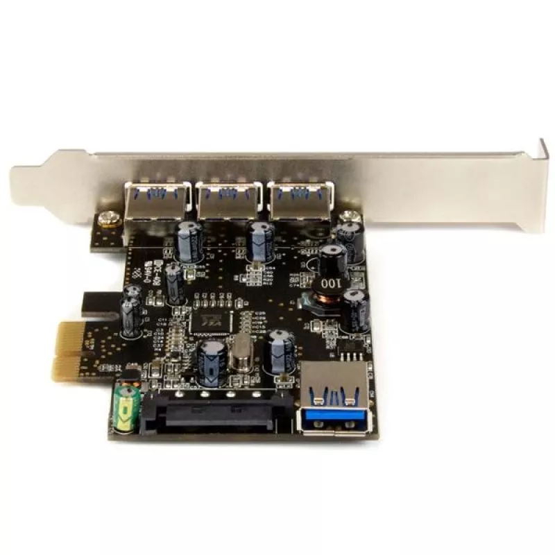 StarTech.com 4-Port PCI Express USB 3.0 Karte, PCIe, USB 3.2 Gen 1 (3.1 Gen 1), Full-Height / Low-Profile, PCI 2.0, Schwarz, Edelstahl, 3 m
