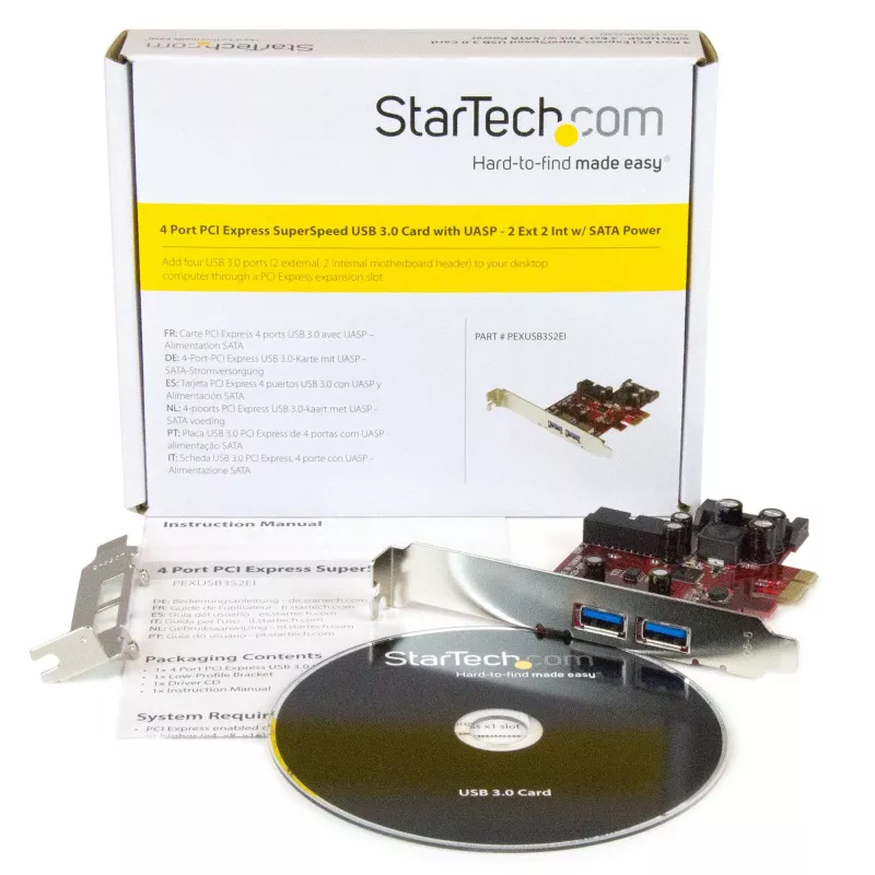 StarTech.com 4-Port PCI Express USB 3.0-Karte – 2 externe & 2 interne – SATA-Strom – UASP-Unterstützung – 2 interne (IDC) Motherboard-Stil-Header