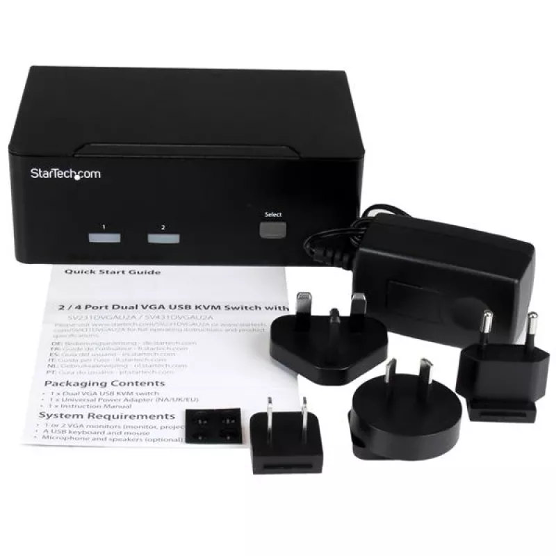 StarTech.com 2-Port KVM-Switch mit Dual-VGA – USB 2.0, 1920 x 1200 Pixel, Full HD, 18 W, Schwarz