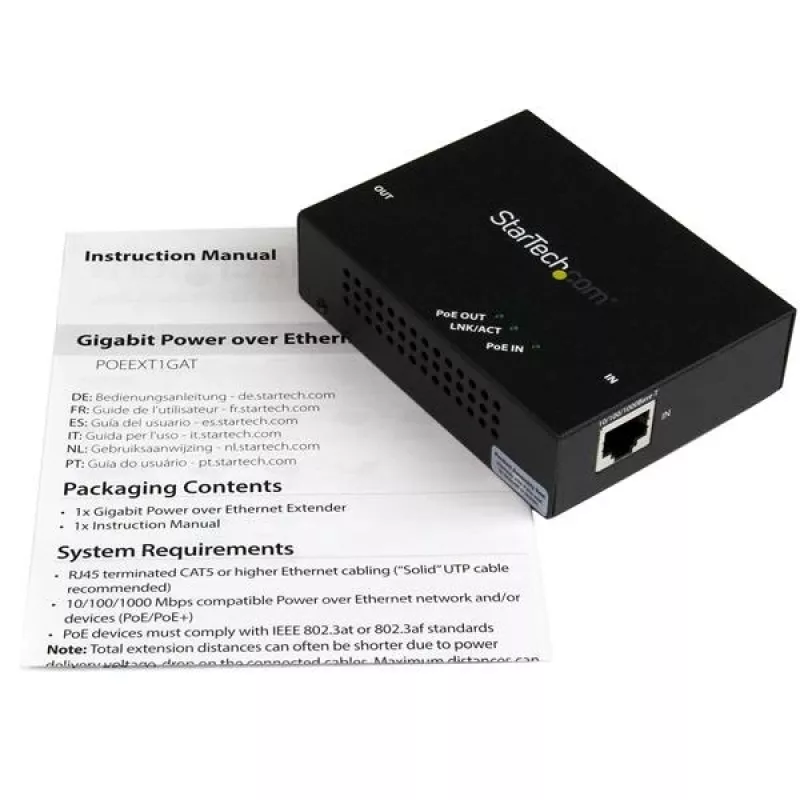 StarTech.com 1-Port Gigabit PoE+ Extender - 802.3at und 802.3af - 100 m