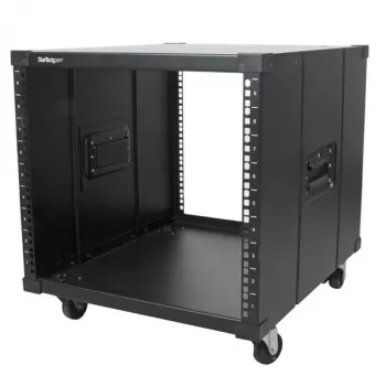 StarTech.com 4-Post 9U Mobile Open Frame Server Rack, Vier-Pfosten-Netzwerkrack mit Rollen, 19 Zoll Rollrack für enge Bodenflächen zu Hause/im Büro, kleines Datenrack für Computer/AV/IT-Ausrüstung – TAA-konform