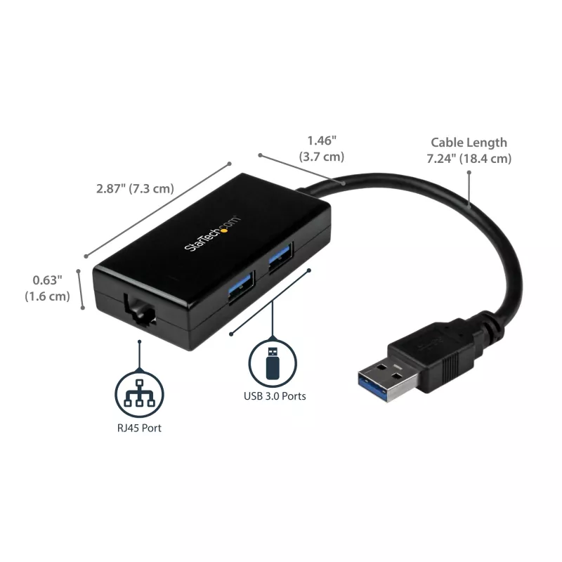 StarTech.com USB-zu-Ethernet-Adapter, USB 3.0 zu 10/100/1000 Gigabit Ethernet LAN-Konverter für Laptops, 11,8″/30 cm fest angebrachtes Kabel, USB-zu-RJ45-Adapter, NIC-Adapter, USB-Netzwerkadapter