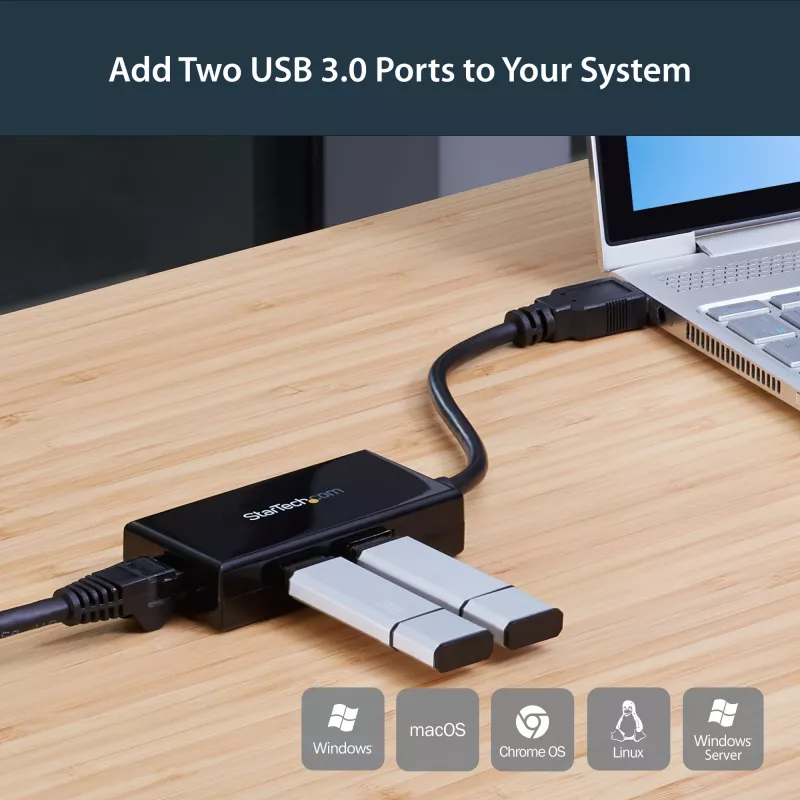 StarTech.com USB-zu-Ethernet-Adapter, USB 3.0 zu 10/100/1000 Gigabit Ethernet LAN-Konverter für Laptops, 11,8″/30 cm fest angebrachtes Kabel, USB-zu-RJ45-Adapter, NIC-Adapter, USB-Netzwerkadapter