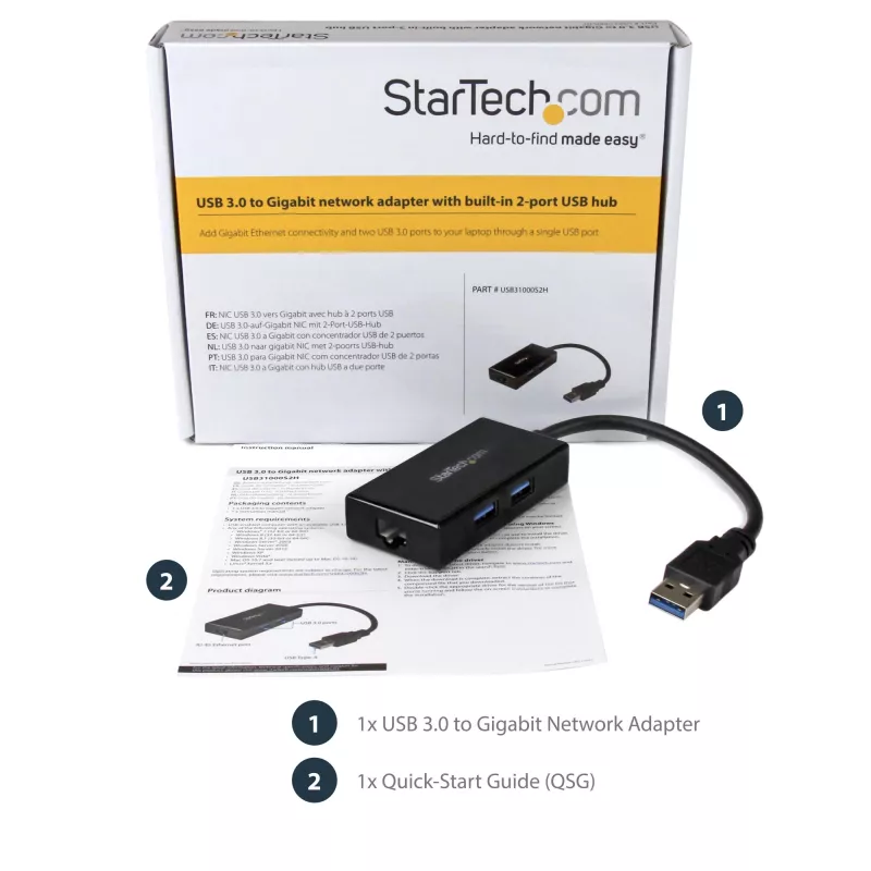 StarTech.com USB-zu-Ethernet-Adapter, USB 3.0 zu 10/100/1000 Gigabit Ethernet LAN-Konverter für Laptops, 11,8″/30 cm fest angebrachtes Kabel, USB-zu-RJ45-Adapter, NIC-Adapter, USB-Netzwerkadapter