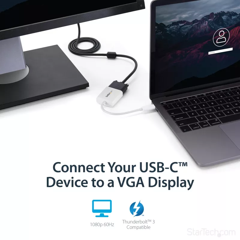 StarTech.com USB-C-auf-VGA-Adapter - Weiß, 3.2 Gen 1 (3.1 Gen 1), USB Type-C, VGA (D-Sub) Ausgang, 1920 x 1200 Pixel