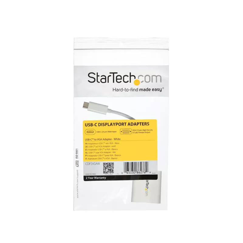 StarTech.com USB-C-auf-VGA-Adapter - Weiß, 3.2 Gen 1 (3.1 Gen 1), USB Type-C, VGA (D-Sub) Ausgang, 1920 x 1200 Pixel