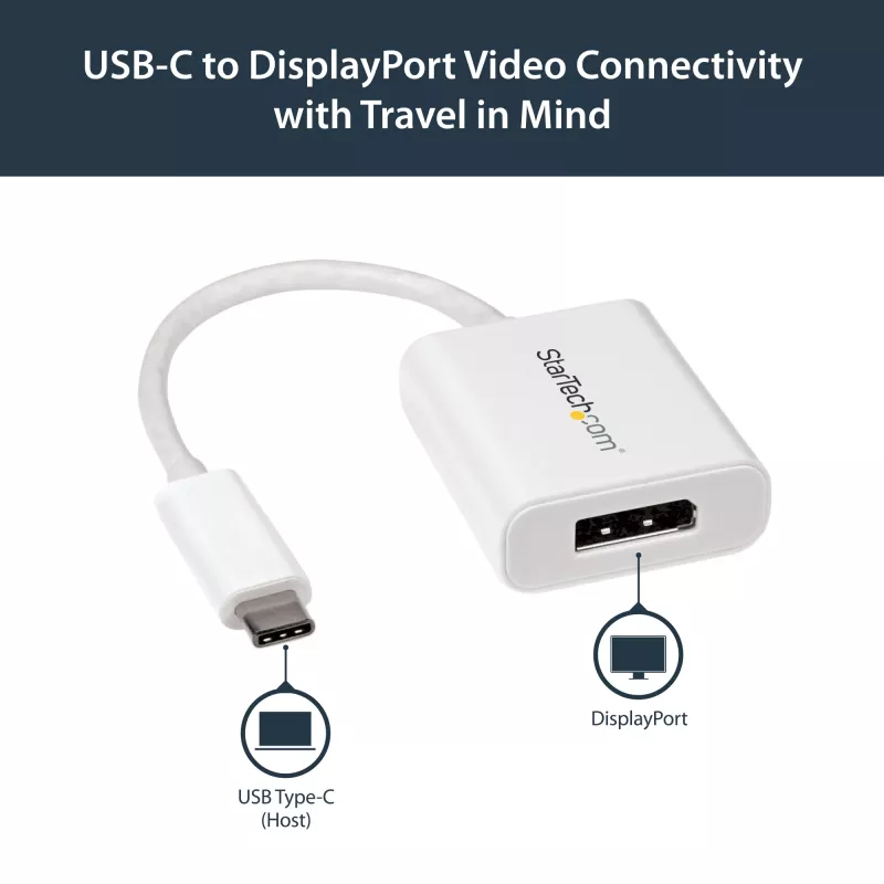 StarTech.com USB-C auf DisplayPort-Adapter – 4K 60Hz/8K 30Hz – USB-Typ-C auf DP 1.4 HBR2-Adapter-Dongle – Kompakter USB-C (DP Alt Mode) Monitor-Videokonverter – Thunderbolt 3 kompatibel – Weiß