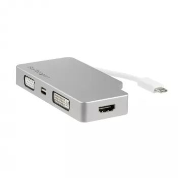 StarTech.com USB-C-Multiport-Videoadapter mit HDMI, VGA, Mini DisplayPort oder DVI – USB-Typ-C-Monitoradapter auf HDMI 1.4 oder mDP 1.2 (4K) – VGA oder DVI (1080p) – Silber Aluminium