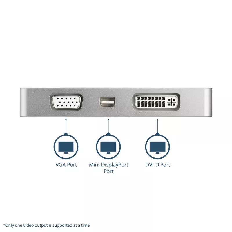 StarTech.com USB-C-Multiport-Videoadapter mit HDMI, VGA, Mini DisplayPort oder DVI – USB-Typ-C-Monitoradapter auf HDMI 1.4 oder mDP 1.2 (4K) – VGA oder DVI (1080p) – Silber Aluminium