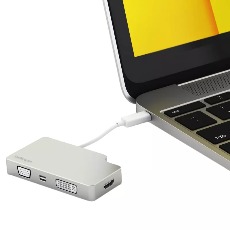 StarTech.com USB-C-Multiport-Videoadapter mit HDMI, VGA, Mini DisplayPort oder DVI – USB-Typ-C-Monitoradapter auf HDMI 1.4 oder mDP 1.2 (4K) – VGA oder DVI (1080p) – Silber Aluminium
