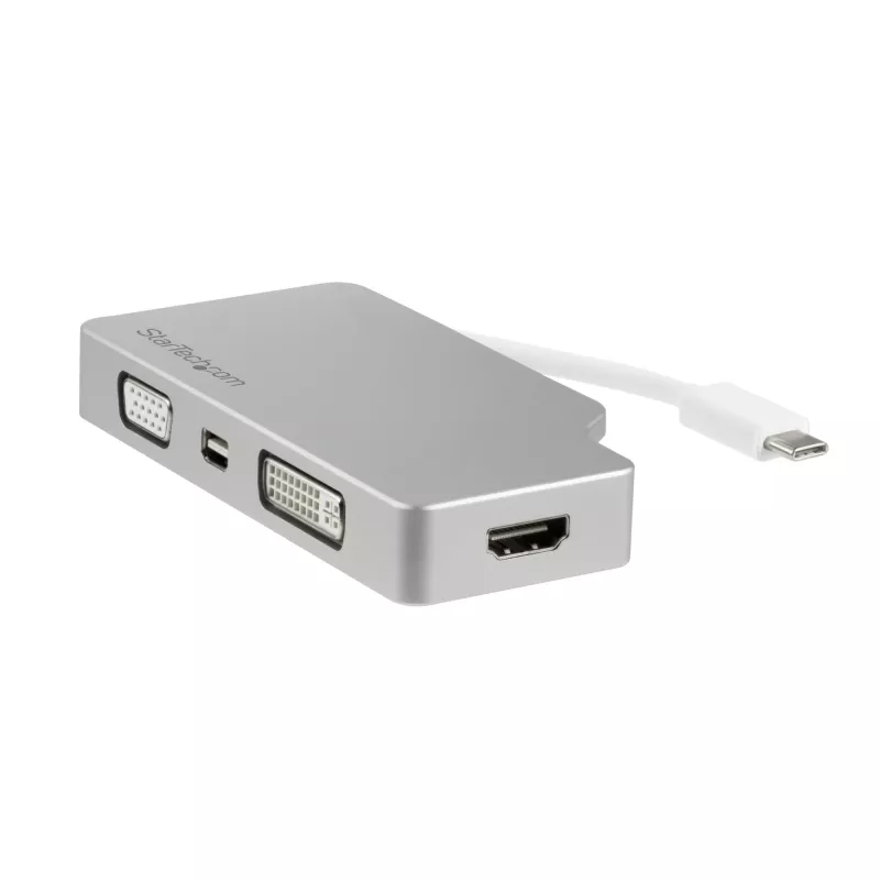 StarTech.com USB-C-Multiport-Videoadapter mit HDMI, VGA, Mini DisplayPort oder DVI – USB-Typ-C-Monitoradapter auf HDMI 1.4 oder mDP 1.2 (4K) – VGA oder DVI (1080p) – Silber Aluminium