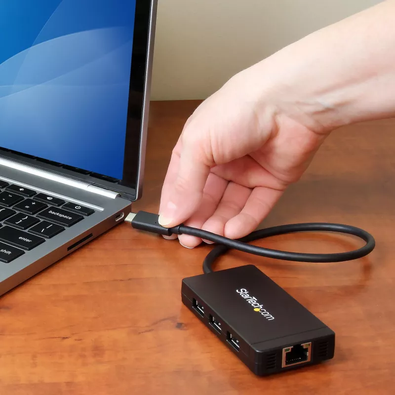 StarTech.com 3-Port USB 3.0 Hub plus Gigabit Ethernet - USB-C - inkl. Netzteil
