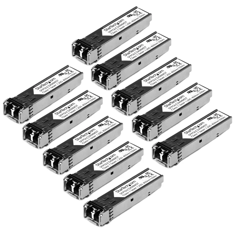 StarTech.com Cisco GLC-SX-MM kompatibles SFP-Transceiver-Modul – 1000BASE-SX – 10er-Pack~10er-Pack Cisco GLC-SX-MM kompatibles SFP-Modul (10er-Pack) – 1000BASE-SX – 1GbE Multimode-Glasfaser-MMF-optischer Transceiver – 1GE Gigabit-Ethernet-SFP – LC 550 m – 850 nm – DDM Cisco IE3200, IE3300, ME1200