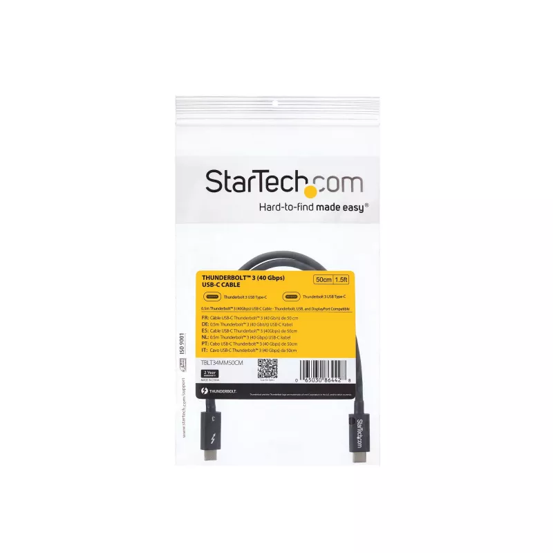 StarTech.com 0,5 m Thunderbolt 3 (40 Gbit/s) USB-C-Kabel – kompatibel mit Thunderbolt, USB und DisplayPort