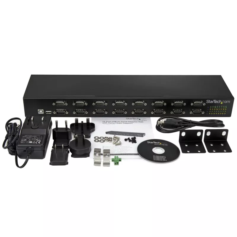 StarTech.com 16-Port USB-zu-Seriell-Adapter-Hub, USB 2.0 Typ-B, Seriell, 480 Mbit/s, Schwarz, Stahl, 36 W
