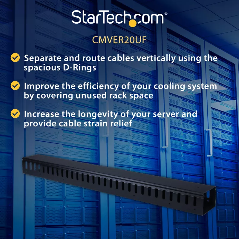 StarTech.com Vertikaler Kabelmanager mit Fingerschächten – 0U – 3 ft.