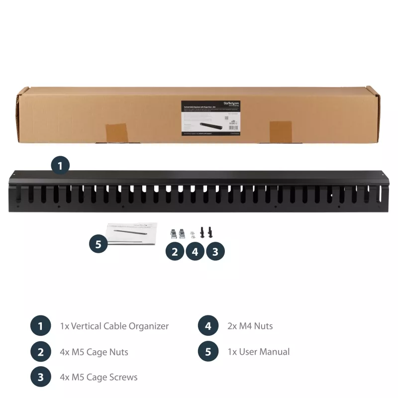 StarTech.com Vertikaler Kabelmanager mit Fingerschächten – 0U – 3 ft.