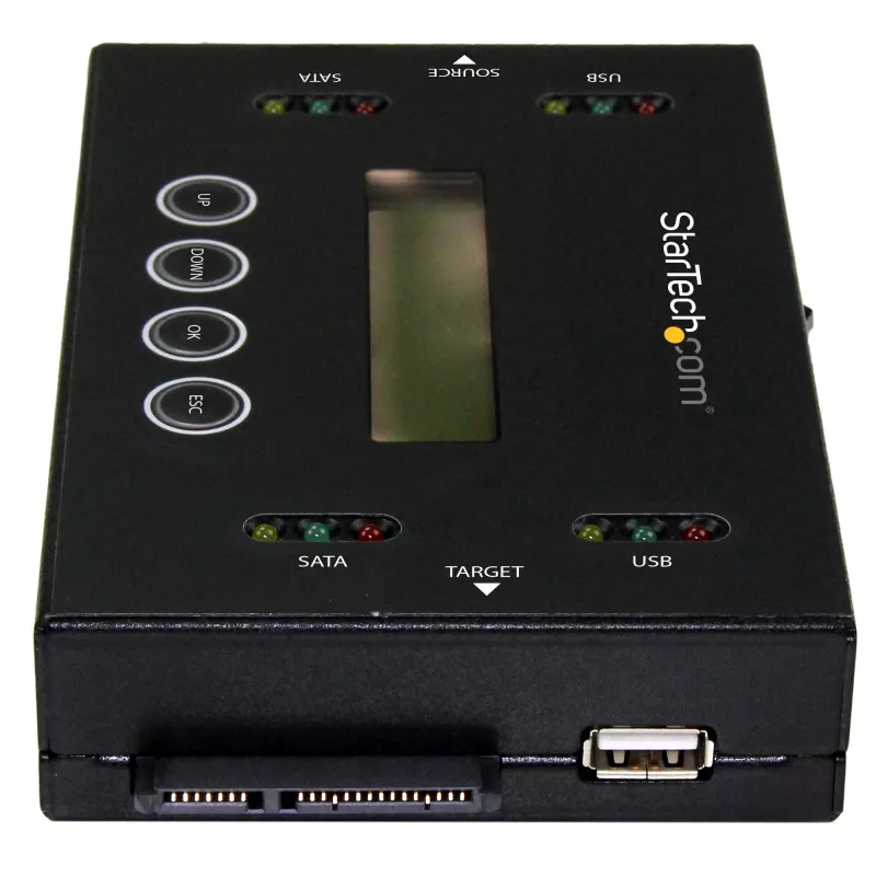 StarTech.com 1:1 Standalone Festplatten-Duplizierer & -Löscher, USB-Thumb-Drive und SATA HDD/SSD Festplatten-Kloner & -Löscher, LCD-Anzeige, TAA-konform, betriebssystemunabhängig