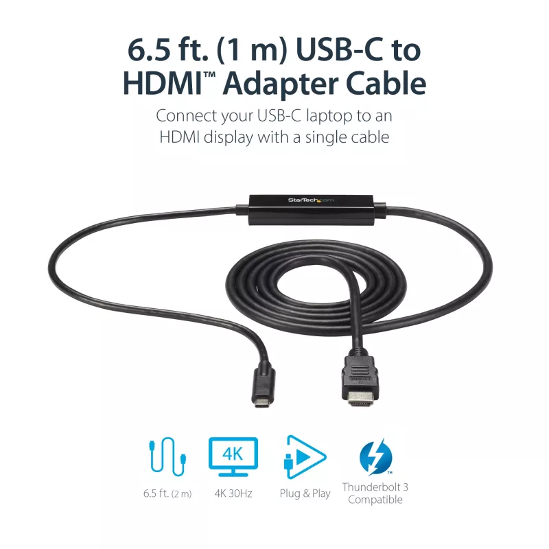 StarTech.com 0,91 m (3 ft) USB-C-auf-HDMI-Kabel – 4K 30 Hz USB-Typ-C-zu-HDMI-Videodisplay-Konverter – USB-C-DP-Alt-Modus-zu-HDMI-Monitoradapterkabel – Thunderbolt-kompatibel