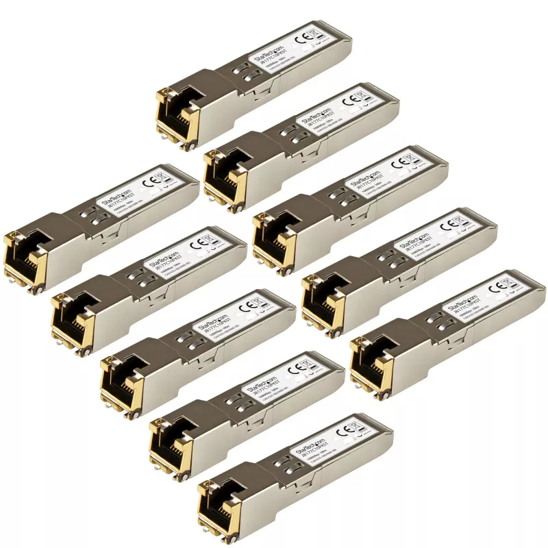 StarTech.com HP J8177C kompatibles SFP-Transceivermodul – 1000BASE-T – 10er-Pack ~ 10er-Pack HPE J8177C kompatibles SFP-Modul – 1000BASE-T – SFP auf RJ45 Cat6/Cat5e – 1GE Gigabit-Ethernet-SFP – RJ-45 100 m – HPE 1810, 1820, 2530