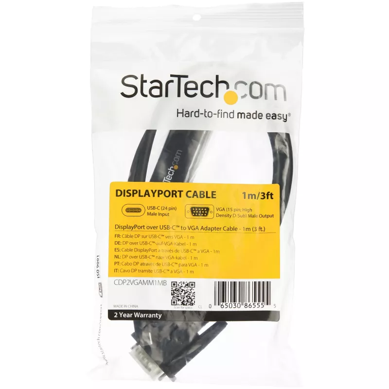 StarTech.com 1 m USB-C-auf-VGA-Kabel – 1920x1200/1080p USB-Typ-C-auf-VGA aktives Videoadapterkabel – Thunderbolt 3 kompatibel – Laptop an VGA-Monitor/Projektor – DP Alt Mode HBR2