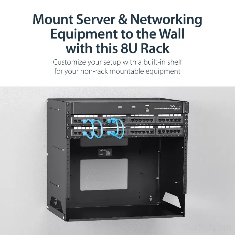 StarTech.com Wandmontage-Serverrack mit integriertem Regal – massiver Stahl – 8U