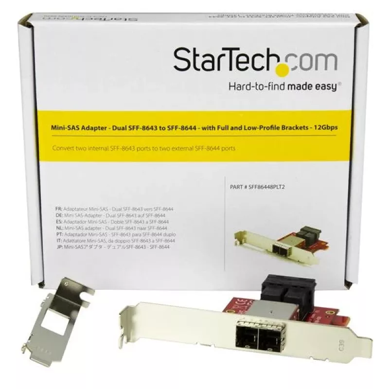 StarTech.com Mini-SAS Adapter – Dual SFF-8643 auf SFF-8644 – mit Full- und Low-Profile-Halterungen – 12 Gbit/s