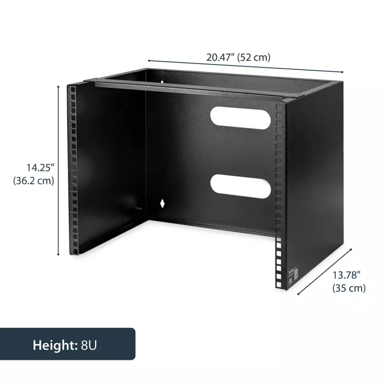 StarTech.com 8U Wandmontage Netzwerk-Rack - 36 cm tief (Low Profile) - 48 cm (19 inch) Patch Panel Halterung für flache Server- und IT-Geräte, Netzwerk-Switches - 36 kg Tragfähigkeit, Schwarz
