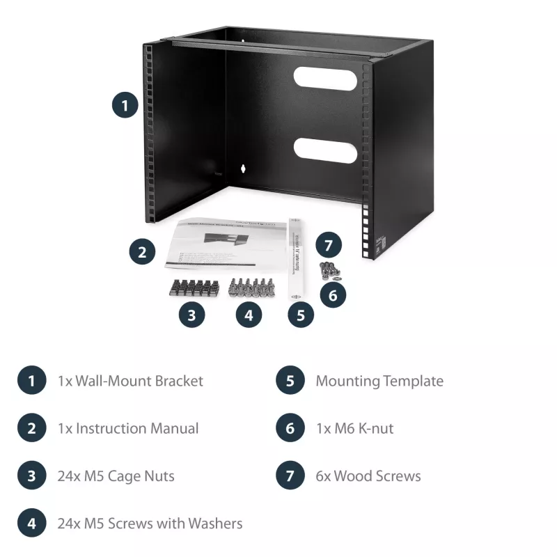 StarTech.com 8U Wandmontage Netzwerk-Rack - 36 cm tief (Low Profile) - 48 cm (19 inch) Patch Panel Halterung für flache Server- und IT-Geräte, Netzwerk-Switches - 36 kg Tragfähigkeit, Schwarz