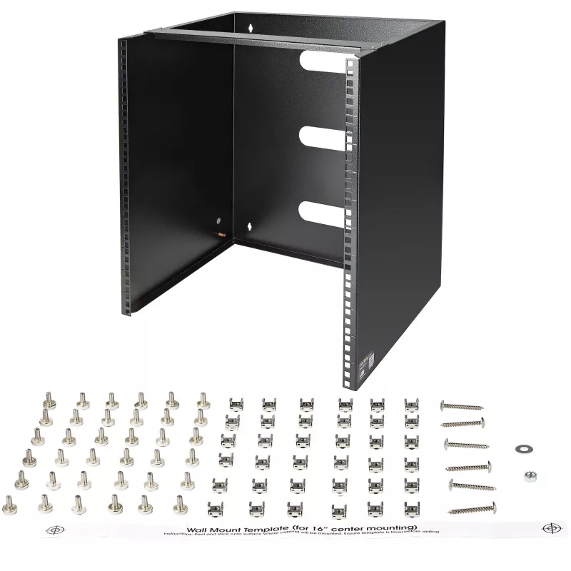 StarTech.com 12U Wandmontage-Netzwerkrack – 14 Zoll tief (flaches Profil) – 19 Zoll Patchpanel-Halterung für flache Server- und IT-Geräte, Netzwerk-Switches – 125 lbs/57 kg Tragfähigkeit, Schwarz