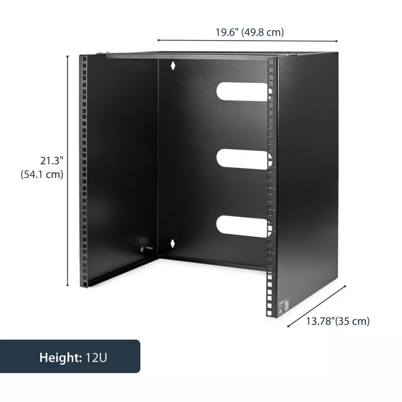 StarTech.com 12U Wandmontage-Netzwerkrack – 14 Zoll tief (flaches Profil) – 19 Zoll Patchpanel-Halterung für flache Server- und IT-Geräte, Netzwerk-Switches – 125 lbs/57 kg Tragfähigkeit, Schwarz