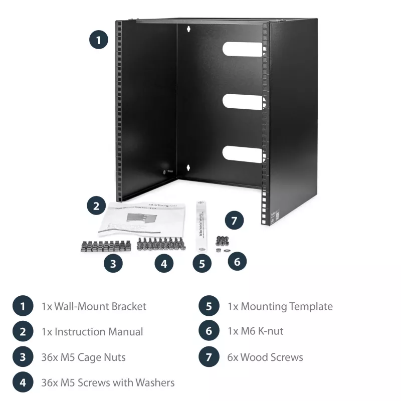 StarTech.com 12U Wandmontage-Netzwerkrack – 14 Zoll tief (flaches Profil) – 19 Zoll Patchpanel-Halterung für flache Server- und IT-Geräte, Netzwerk-Switches – 125 lbs/57 kg Tragfähigkeit, Schwarz