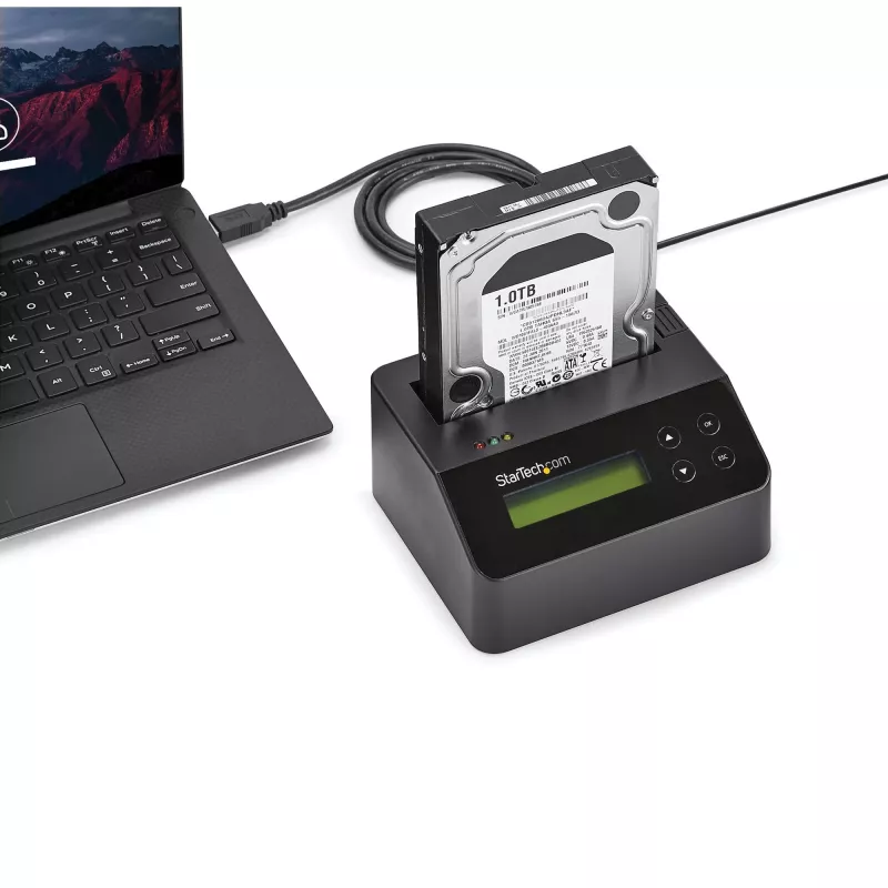 StarTech.com Einzel-Schacht-Festplattenlöscher, eigenständiger HDD/SSD-Sanitizer, 4Kn, USB 3.0 zu SATA III (6 Gbit/s), 9 Löschmodi, LCD-Anzeige, Sicheres Löschen Festplatten-Sanitizer-Dock, DB-9 Druckeranschluss, TAA-konform