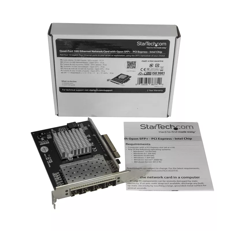 StarTech.com Quad Port 10G SFP+ Netzwerkkarte - Intel XL710 Open SFP+ Converged Adapter - PCIe 10 Gigabit Ethernet Server-NIC - 10GbE Glasfaser-LAN-Karte - Dell PowerEdge HPE ProLiant