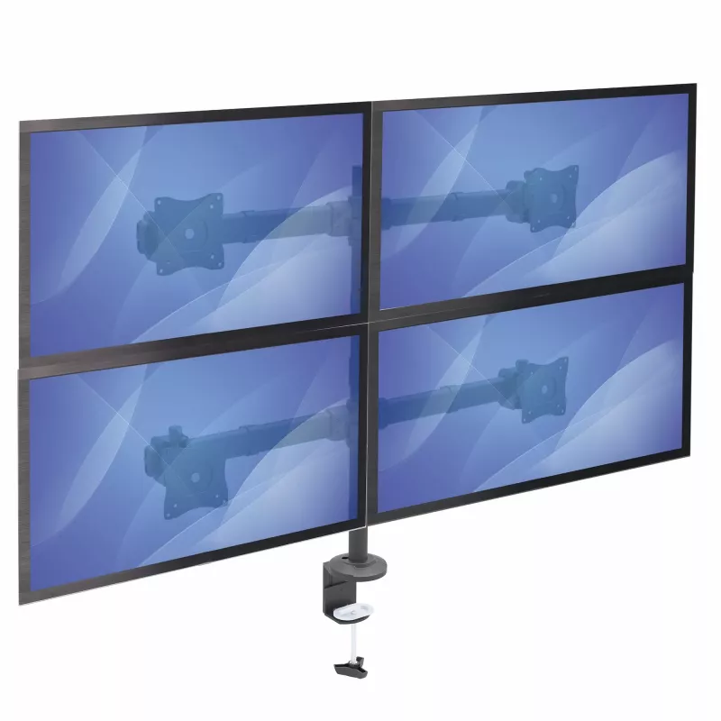 StarTech.com Tischhalterung Quad-Monitorarm – Ergonomische VESA 4-Monitorhalterung 2x2 bis 27 Zoll – Gelenkige & höhenverstellbare Mastmontage – Neig-/Schwenk-/Drehfunktion für LCD/LED-Bildschirm – Tischklemme/Kabeldurchführung