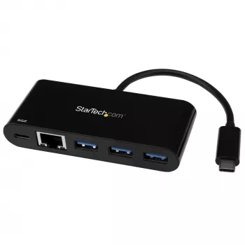 StarTech.com 3-Port-USB-C-Hub mit Gigabit-Ethernet & 60 W Power Delivery Passthrough Laptop-Ladung – USB-C auf 3x USB-A (USB 3.0 SuperSpeed 5 Gbit/s) – USB 3.1/3.2 Gen 1 Typ-C-Adapter-Hub