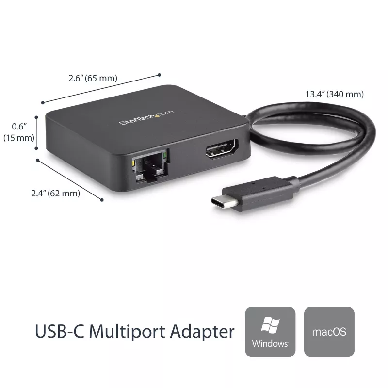 StarTech.com USB-C-Multiport-Adapter – tragbarer USB-C-Mini-Dock mit 4K-HDMI-Video – Gigabit-Ethernet, USB-3.0-Hub (1x USB-A, 1x USB-C) – USB-Typ-C-Multiport-Adapter – Thunderbolt 3 kompatibel