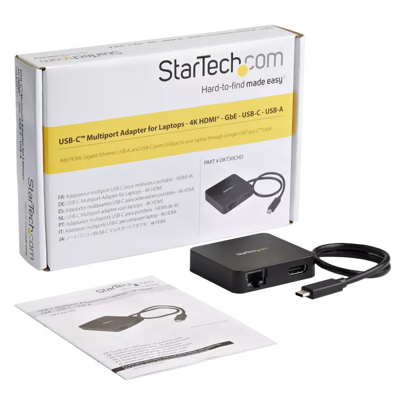 StarTech.com USB-C-Multiport-Adapter – tragbarer USB-C-Mini-Dock mit 4K-HDMI-Video – Gigabit-Ethernet, USB-3.0-Hub (1x USB-A, 1x USB-C) – USB-Typ-C-Multiport-Adapter – Thunderbolt 3 kompatibel